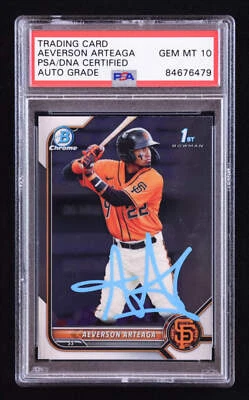 Aeverson Arteaga Signed 2022 Bowman Chrome Prospects #BCP82 RC (PSA | Auto 10) R - Image 1 of 2