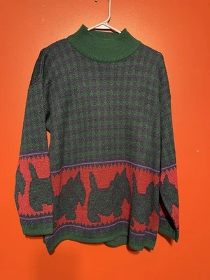 Suéter Tartán Perro Scottie Vintage Años 80 M Michael Carrie Feo Vacaciones Navidad Foto 1 de 4