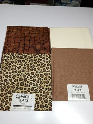 Lote de 4 cuartos de tela grasa - marrón/marfil leopardo/escamas - 100 % algodón Foto 1 de 2