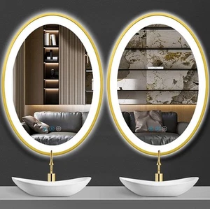 ARUMMA 32 x 24 Inch Gold Oval LED Bathroom Mirror with Front Lights Gold Frame - Picture 1 of 7
