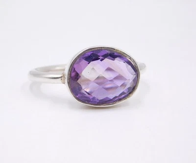 5 GM 925 Argento Sterling Naturale Ametista Taglio Gemma Fine Misura Anello 10 " - Immagine 1 di 4