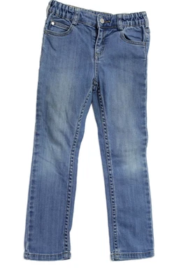 Pantalones de mezclilla Jacadi para niñas con botones cremallera algodón pierna ajustada azul talla 05 Foto 1 de 4