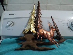 Vintage Home Interior Metal & Wood Running Deer Wall Hanging Decor Hang or Stand - Picture 1 of 2