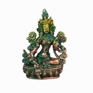 Grüne Tara Figur Statue Skulptur Tibet Buddhismus Meditation Yoga 10cm Messing