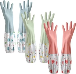 3pcs Dishwashing Cleaning Gloves, Waterproof Reusable Kitchen Long Gloves, Latex - Picture 1 of 6