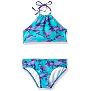 Kanu Surf Girls Halter Bikini 2 Piece Swimsuit  12 Purple Beach Erin  Camo - Picture 1 of 2