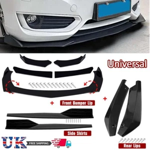 Universal Side Skirt+Rear Lip+Front Bumper Body kit Spoiler Splitter Gloss Black - Picture 1 of 12