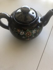 Vintage Hand Painted Lidded Teapot Chocolate Brown w/ Flowers Made in Japan