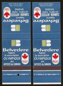 Canada Bilingual Belvedere Cigarettes for Jaycees Olympic Matchbook covers Ad - Foto 1 di 2