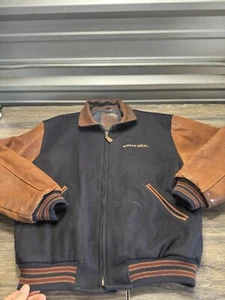 Vintage Golden Bear Jacket Mens Med Stadium Letterman Wool Leather USA - Picture 1 of 8