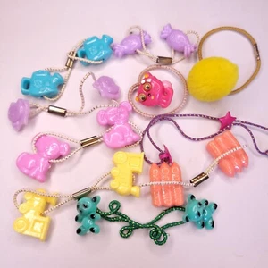 Lot Of 10 Vtg Ponytail Holders Twin Style Bead Hair Ties Buttons Kitty Teady USA - Picture 1 of 5