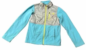 North Face Girls M (10/12) Fleece Jacket Aqua Yellow Trim Lightweight - Picture 1 of 8