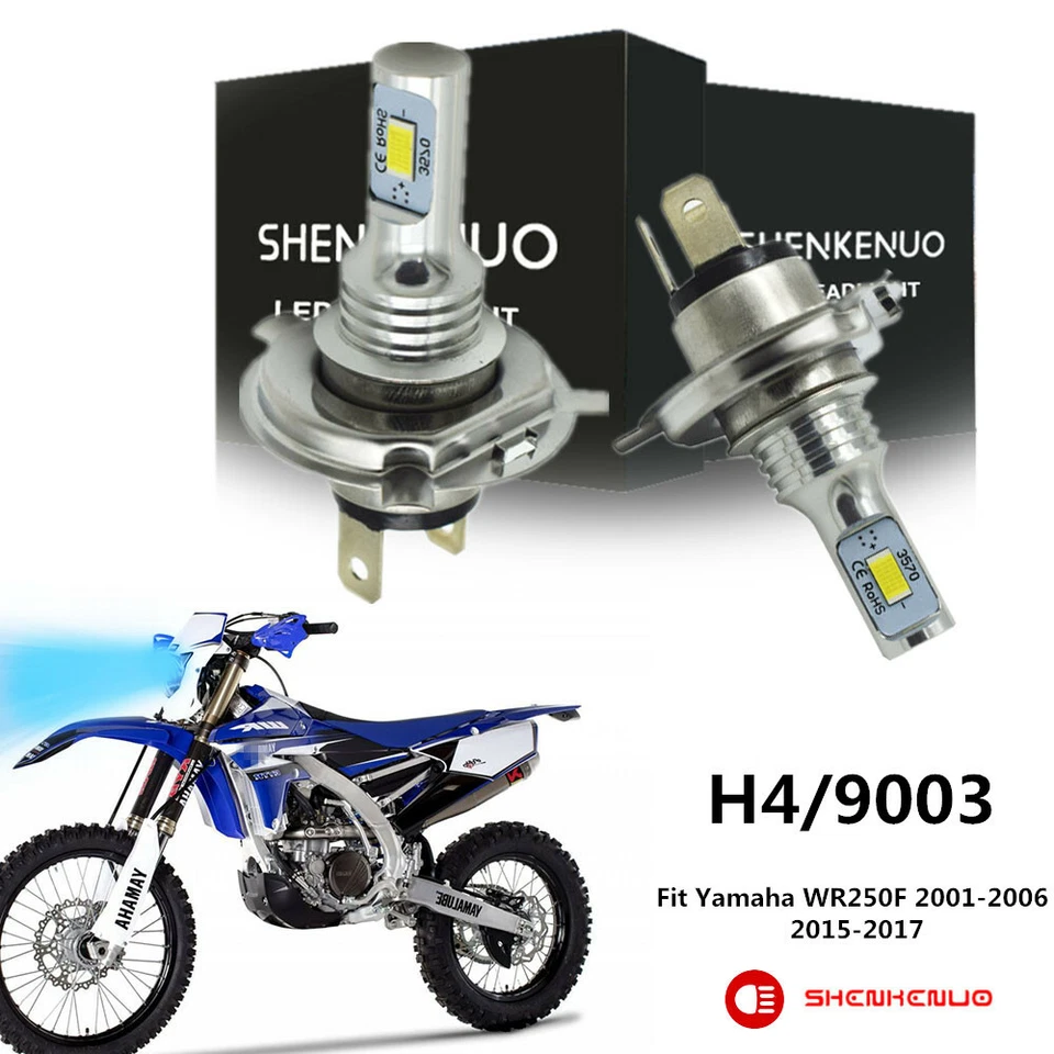 For Yamaha WR250F 2001-2006 2015-2017 100W H4 9003 HS1 LED Headlight Bulbs 8000K - Изображение 1 из 4