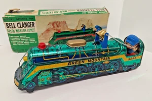 Vintage Trade Mark Toys Bell Clanger Green Mountain Express Tin Litho Toy - Picture 1 of 10