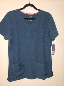 Heartsoul Womens Caribbean Blue Size Large Scrub V-Neck Top Stretch 20710 EUC - Picture 1 of 4
