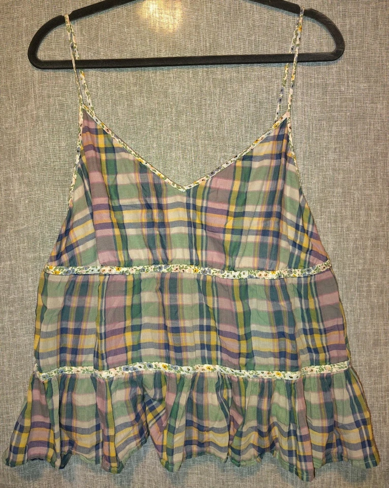 American Eagle XXL клетку цветочный отделки пеплум Cami Майка богемное Y2K стиль - Изображение 1 из 4