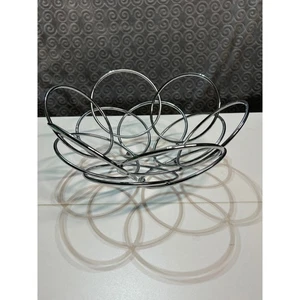 Modern Chrome Wire Circle Fruit Bowl Decorative Table Centerpiece - Picture 1 of 4