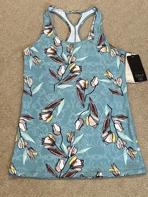 Camiseta sin mangas ajustada CALIA Carrie Underwood azul floral/puerta de jardín mediana NUEVA Foto 1 de 4
