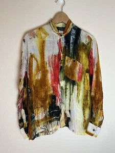 Camicia donna Dilemma Dhun Shroff seta dipinta vintage arte da indossare L Large - Foto 1 di 4