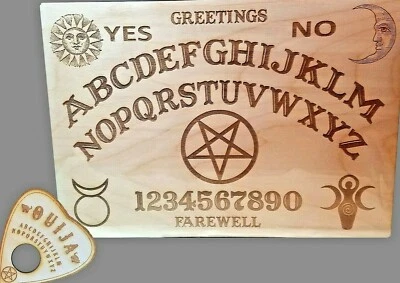 DC MAKER LABS 16" LARGE Wooden Ouija Board & Planchette w/ Wiccan Goddess, God & Pentagram