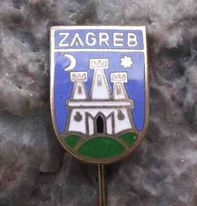 Antique Zagreb Heraldic Crest Croatia Castle & Moon Coat of Arms Pin Badge - Picture 1 of 2