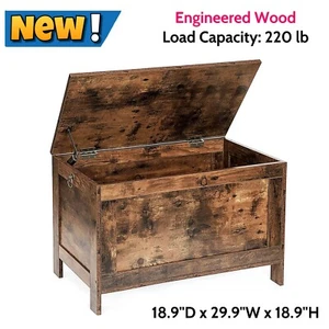 Rustic Brown Wood Storage Chest Toy Box Blanket Entryway Living Room Furniture - Picture 1 of 9