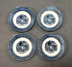 Set Of 4 Royal China Blue Currier and Ives OLD FARM GATE Fruit Dessert Bowls - Picture 1 of 5