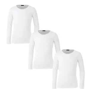 3 Pack Girls Long Sleeve Plain Basic  Cotton Top Kids T-Shirt Tops Crew - Picture 1 of 9