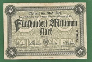 03 191 Dinero de emergencia ciudad de Kiel 500 millones de marcos, sin fecha, nº negro 6 dígitos - Imagen 1 de 2