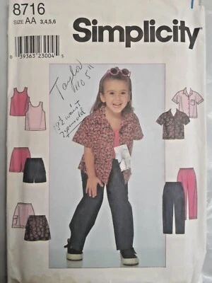 Shirt Skirt Pants Shorts Tank Top Simplicity 8716 Girls 3 4 5 6 Sewing Pattern - Image 1 of 4