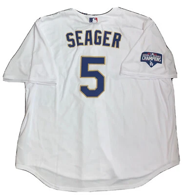 Camiseta dorada Nike World Series Champions de los Dodgers de Los Ángeles Corey Seager talla 3X Foto 1 de 4