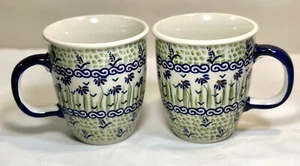 Set of 2 New Boleslawiec Polish Pottery Floral Coffee / Tea Mugs - 4" Tall - Picture 1 of 9