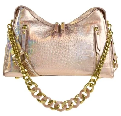 Sharif Legacy Milano Croco Leather Satchel Two Shoulder Straps-Rose Shimmer-NWT - Image 1 of 4