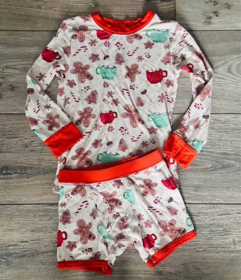 Pijama de bambu masculino boutique de Natal tamanho 4T cacau quente manga longa cueca boxer - Imagem 1 de 1