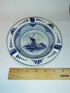 VTG Hand Painted Blue Delft Windmill Porcelain Ashtray FAST SHIPPING - Picture 1 of 23