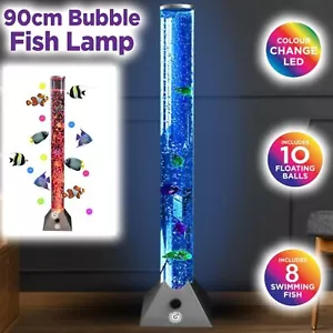 🔥Colour Changing LED Novelty Aquarium Sensory Bubble Fish Water Tube Floor Lamp - Picture 1 of 12