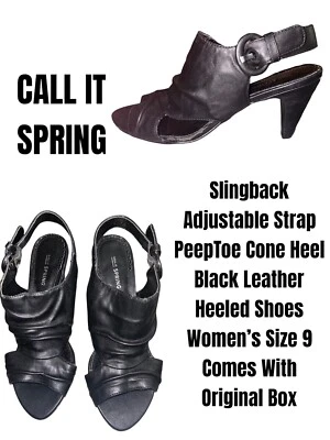 CALL IT SPRING Guinee Slingback PeepToe Black Leather Heel Shoe Women 9 NWB Flaw - Image 1 of 4