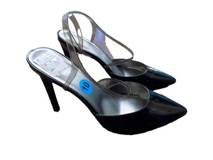Nine West Fames 3 Slingback Sexy Patent Leather Pumps Black 4.5" Heels EUC Sz 10 - Picture 1 of 8