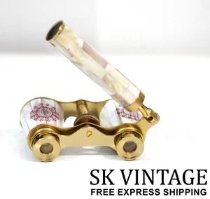 Antique Vintage Opera Glasses Binoculars White Mother of Pearl & Handle Brass - Picture 1 of 7