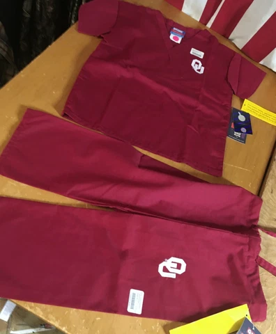 new OU Oklahoma SOONERS Medical SCRUBS Top Pants Kid Girl Boy S M L sleep lounge Cover