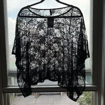 NWT H&M Black Floral Lace Overlay Short Sleeve Top Size 4 New - Image 1 of 4