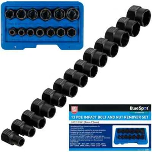 13-teiliges BlueSpot Schlagschrauber Bolzen und Mutter Entferner Set 8-19 mm 1/4 Zoll-11/16 - Bild 1 von 4