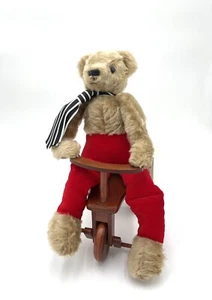 Merrythought Teddy Bear Attic Bear on Wooden Trike 16" Tie Pants Limited #77/500 - Picture 1 of 9