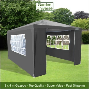 Gazebo Marquee Canopy Party Tent Grey 3 x 4m By Garden Universe Steel Frame - Picture 1 of 12