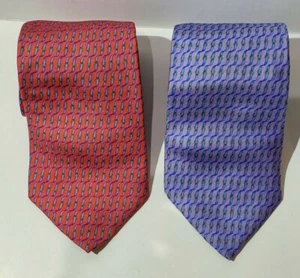 Lot (2) Brooks Brothers Makers 100% Silk Ties Buckle Design Colors Red Lavender  - Picture 1 of 3