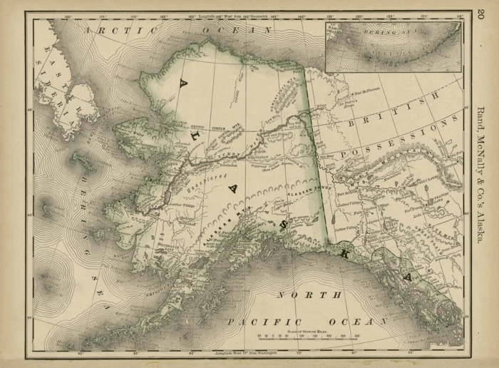 Alaska & Yukon 1878 Vintage Map Of Artwork Atlas Print Man Cave Poster GOLD SEE! - Image 1 of 1