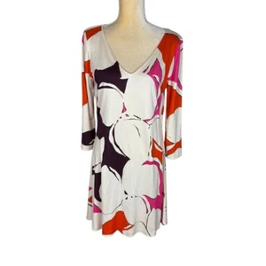 Diane Von Furstenberg Silk Jersey V-Neck Eden Garden 3/4 Sleeve Kaden Dress 12 - Picture 1 of 12
