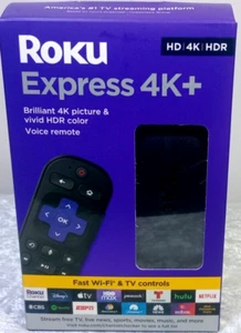 Express 4K+ Streaming Player HD/4K/HDR with Roku Voice with TV Controls - Picture 1 of 5