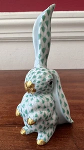 Herend Bunny Rabbit One Ear Up Porcelain Figurine, 4" - Picture 1 of 5