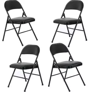 New 4 Pack Folding Chairs Fabric Upholstered Padded Seat Metal Frame Home Office - Picture 1 of 9